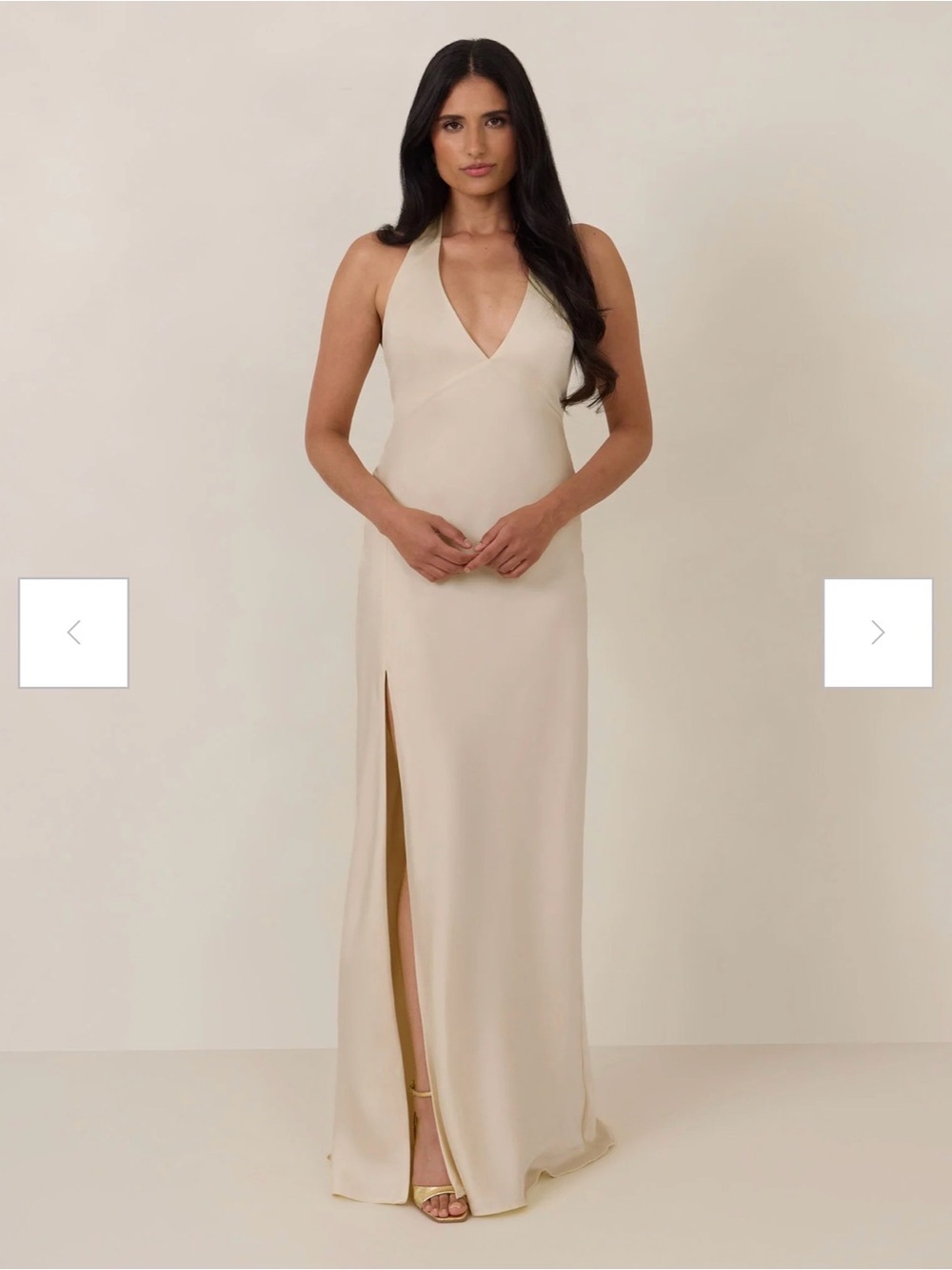 Hollis Dress Park & Fifth Cream Halter Maxi Dress with Front Slit